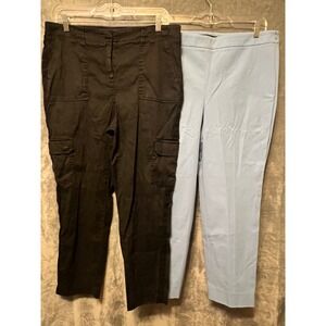 Chico's Black Linen Cargo & Talbots Blue Chatham Ankle Pants Bundle Size 14P 2